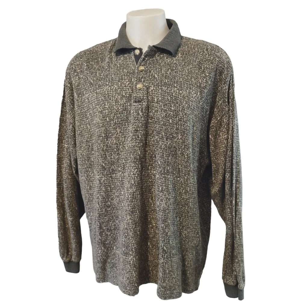 Bachrach Polo Shirt XL Vintage Retro Norm Grandpa Core Grey Long Sleeve Knit Men